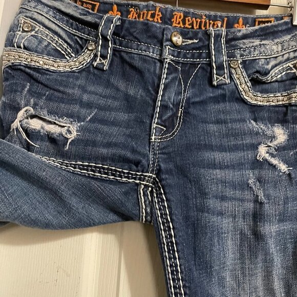 Rock Revival Womens Distressed Contrast Stitch Flap Pockets Ellor Slim Boot 27 - Picture 9 of 11